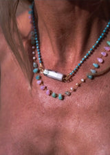 OPAL, CHRYSOPHRASE, AMAZONITE AND NATURAL PEARL DROP NECKLACE