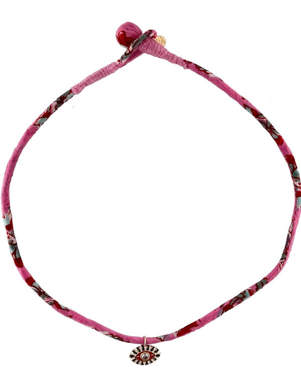 FLORAL ROSE AND RED EYE FABRIC NECKLACE