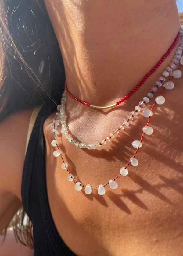 MULTICOLOR CORD MOONSTONE DROP NECKLACE