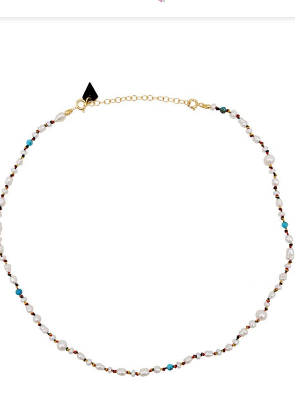 CANDIES NECKLACE IN NATURAL FRESHWATER PEARL AND TURQUOISE