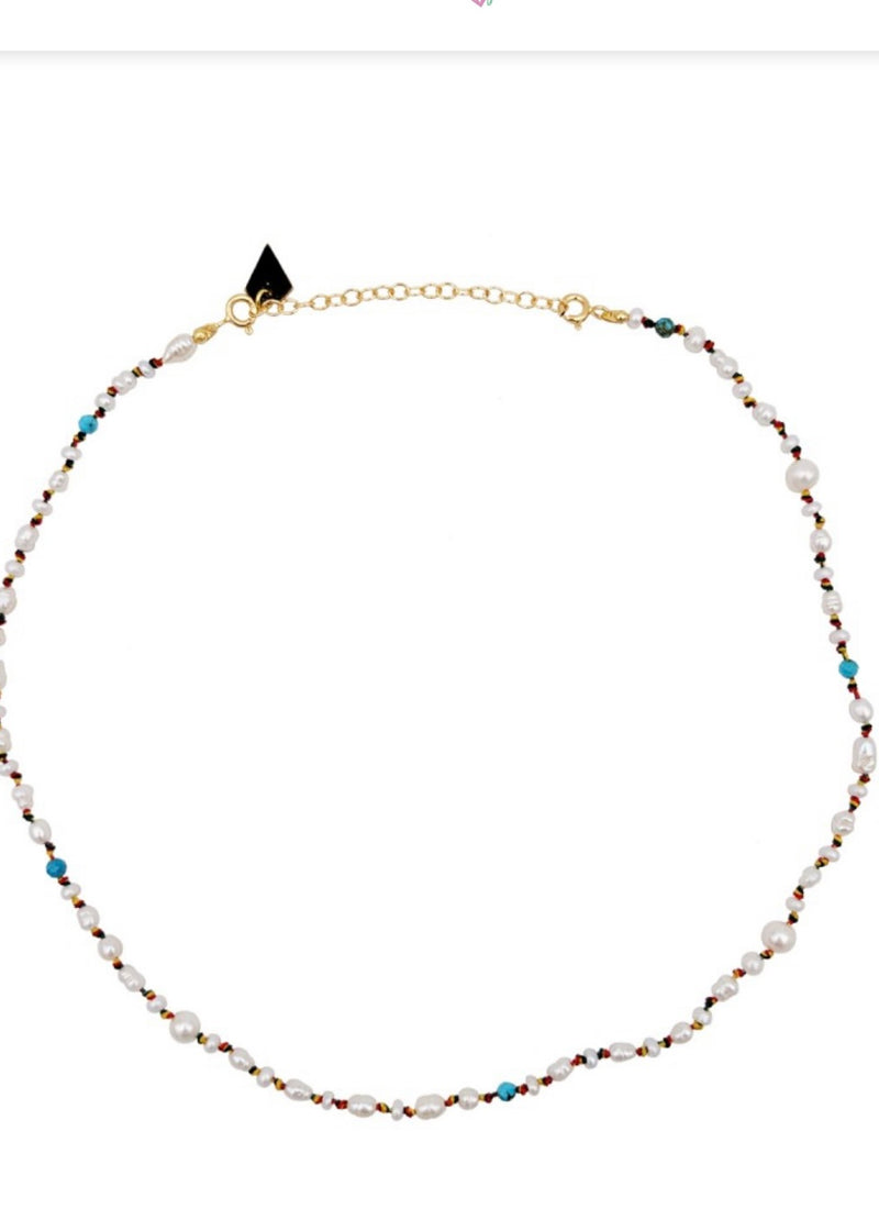 CANDIES NECKLACE IN NATURAL FRESHWATER PEARL AND TURQUOISE