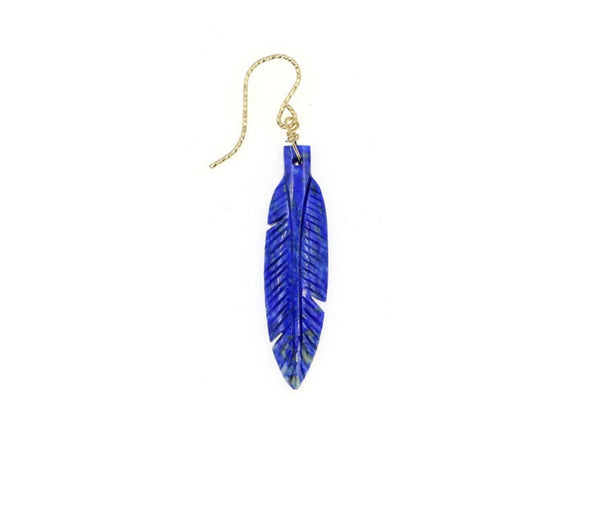 LAPIS FEATHER EARRING