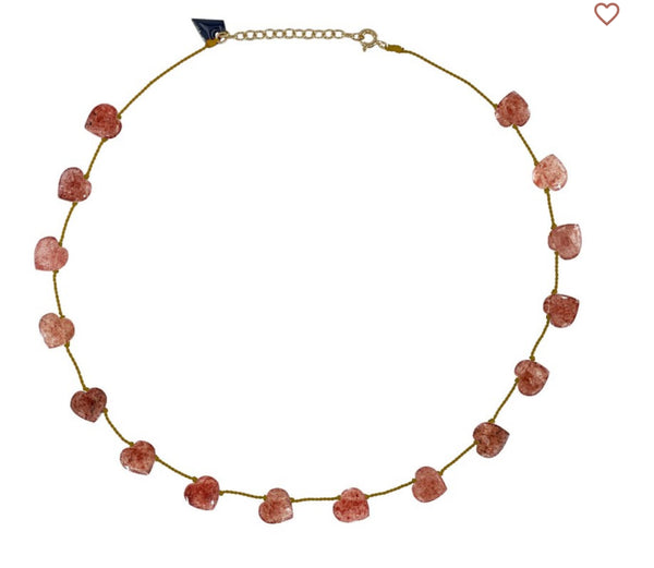 STRAWBERRY ROSE QUARTZ HEART NECKLACE