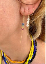 SHORT CHAIN AND MULTICOLOR SAPPHIRE PENDANT EARRING