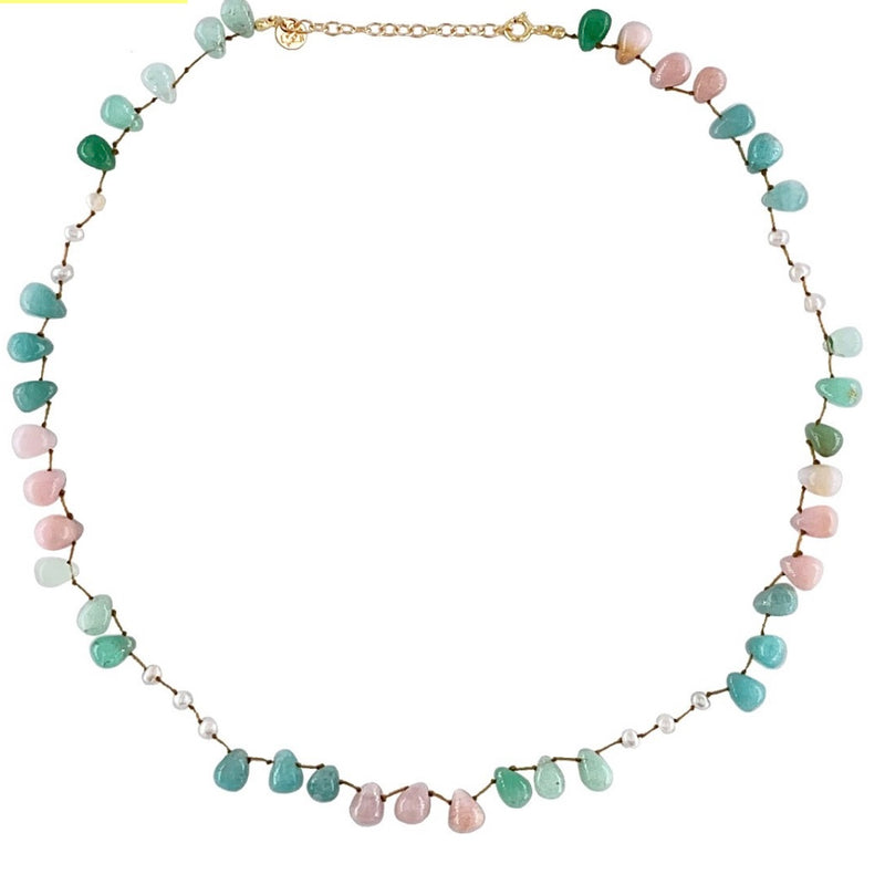 OPAL, CHRYSOPHRASE, AMAZONITE AND NATURAL PEARL DROP NECKLACE
