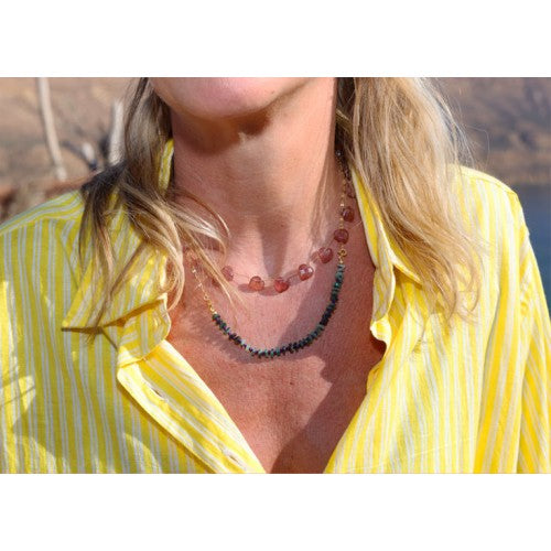 STRAWBERRY ROSE QUARTZ HEART NECKLACE